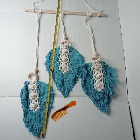 Woven Feather Cotton Wall Decor Boho Chic - Picture 7 of 8